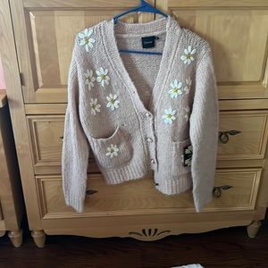 light pink flower button up sweater